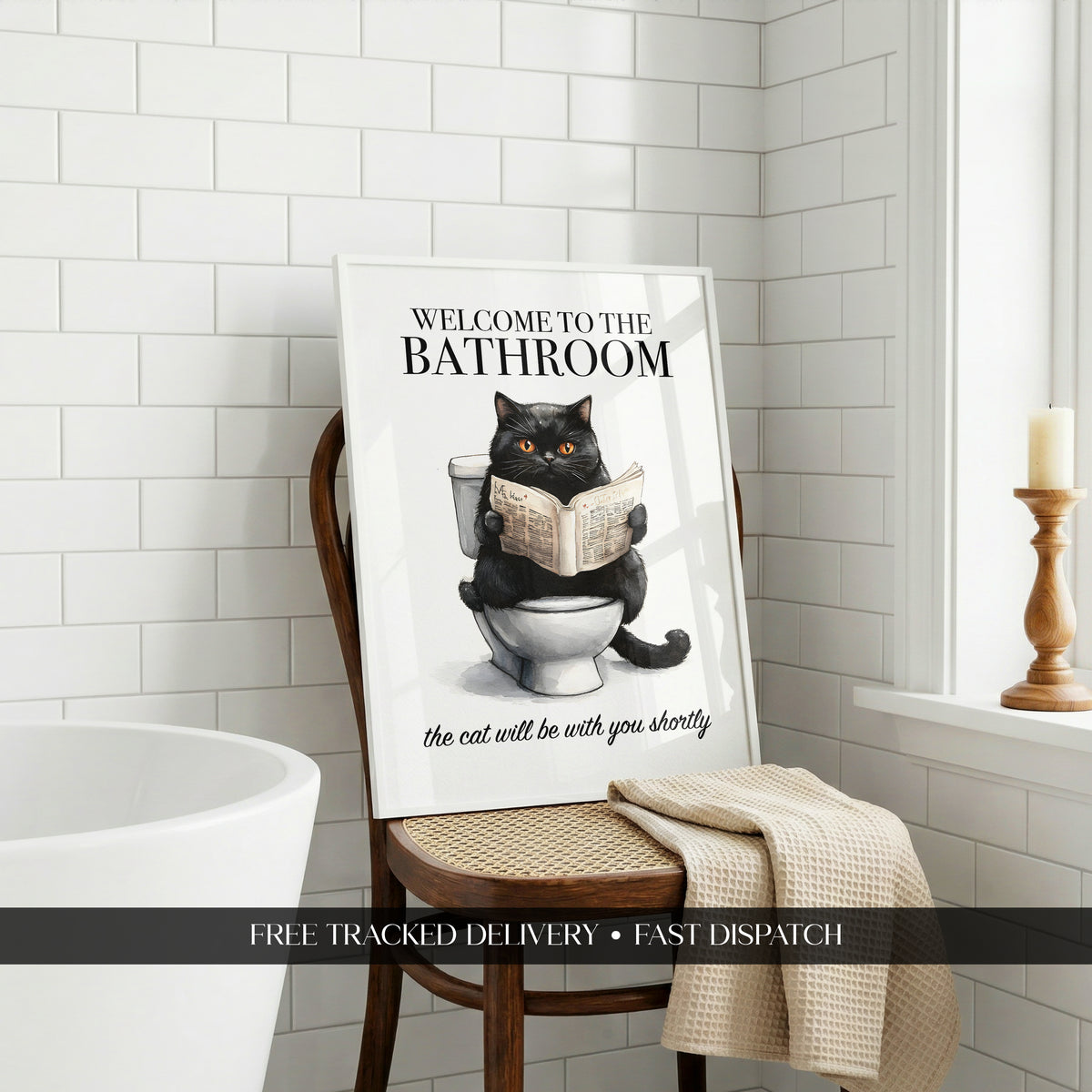 Welcome To The Bathroom Cat Print (A3, A4, A5, 5x7, 4x6)