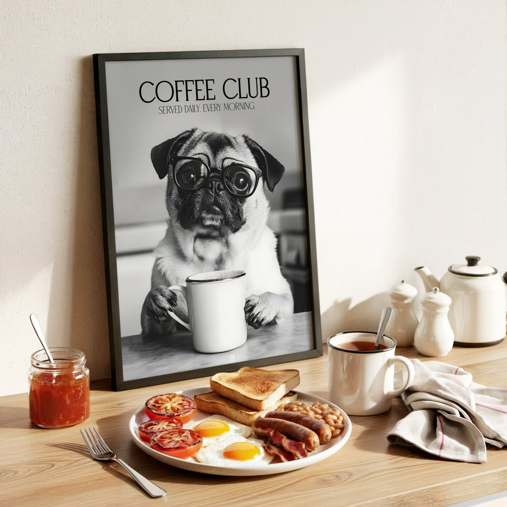 Pug Coffee Club Print (A4, A5, 5x7, 4x6)