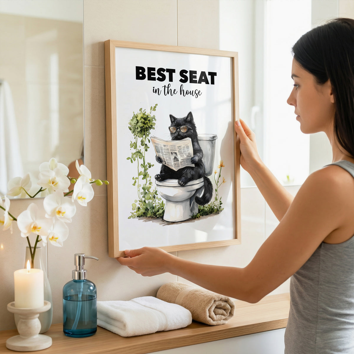 The Best Seat In The House Cat Bathroom Print (A3, A4, A5, 5x7, 4x6)