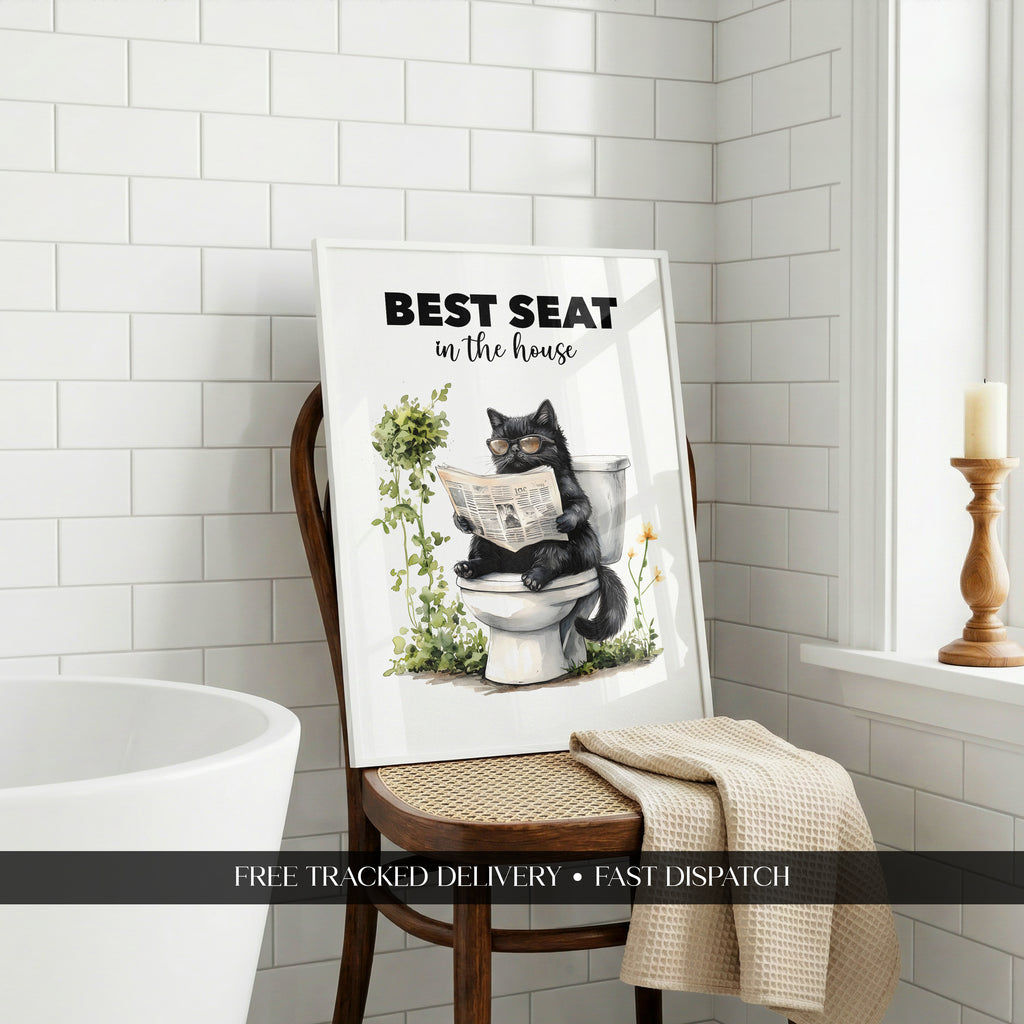 The Best Seat In The House Cat Bathroom Print (A3, A4, A5, 5x7, 4x6)