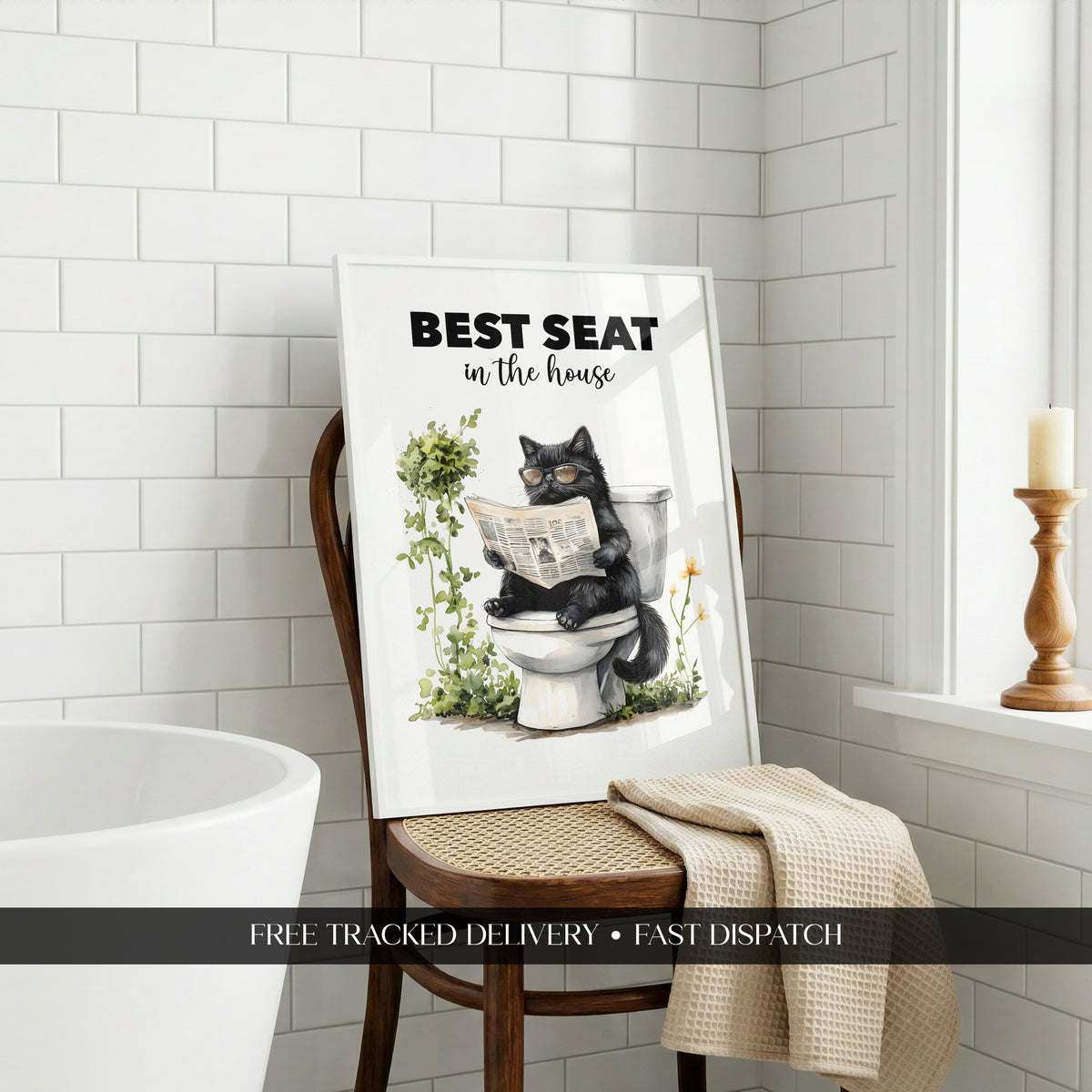 The Best Seat In The House Cat Bathroom Print (A3, A4, A5, 5x7, 4x6)