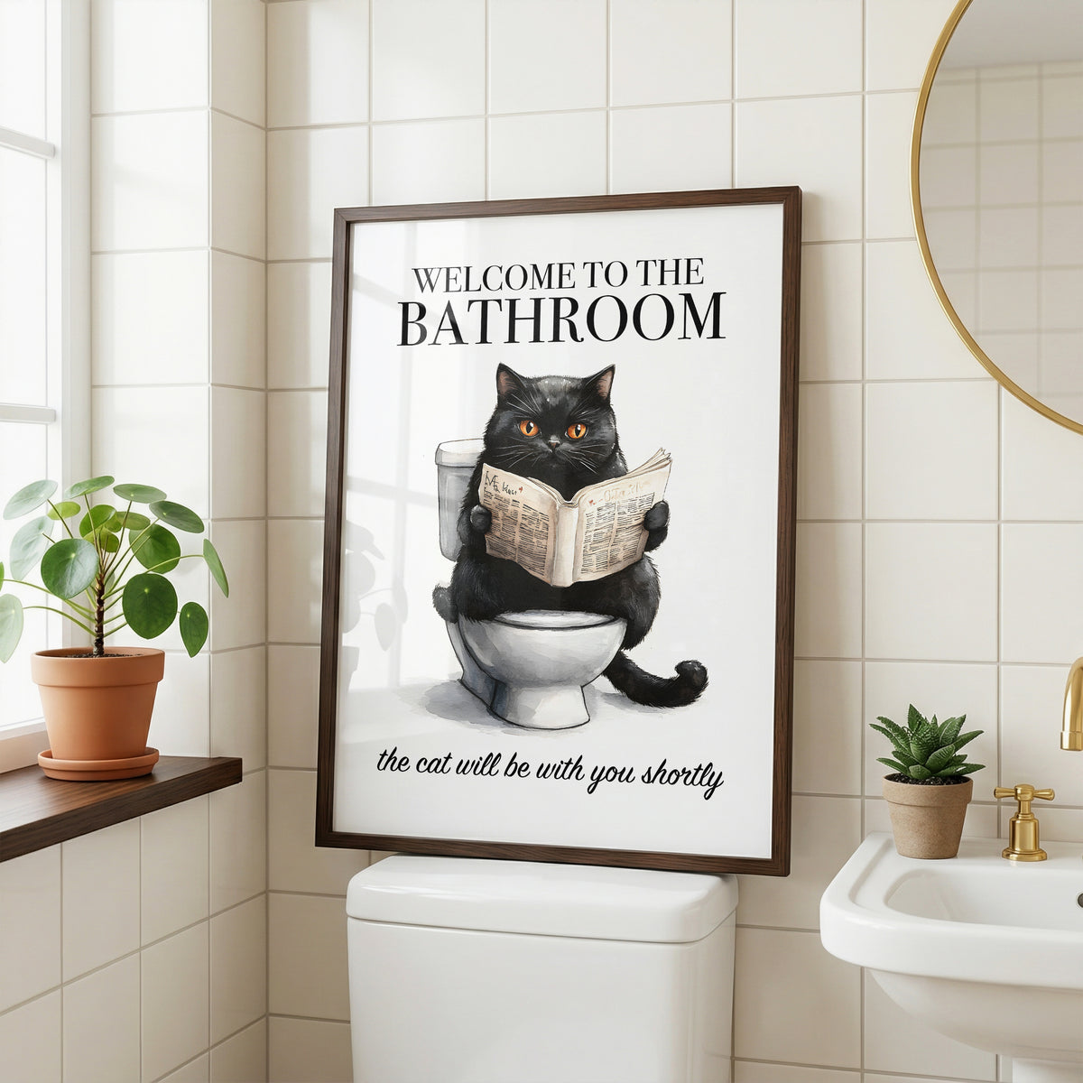 Welcome To The Bathroom Cat Print (A3, A4, A5, 5x7, 4x6)