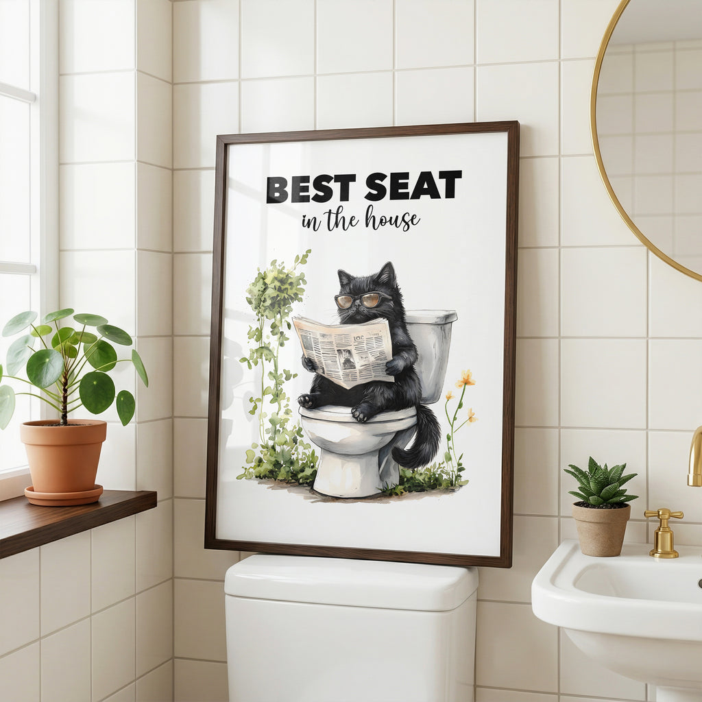 The Best Seat In The House Cat Bathroom Print (A3, A4, A5, 5x7, 4x6)