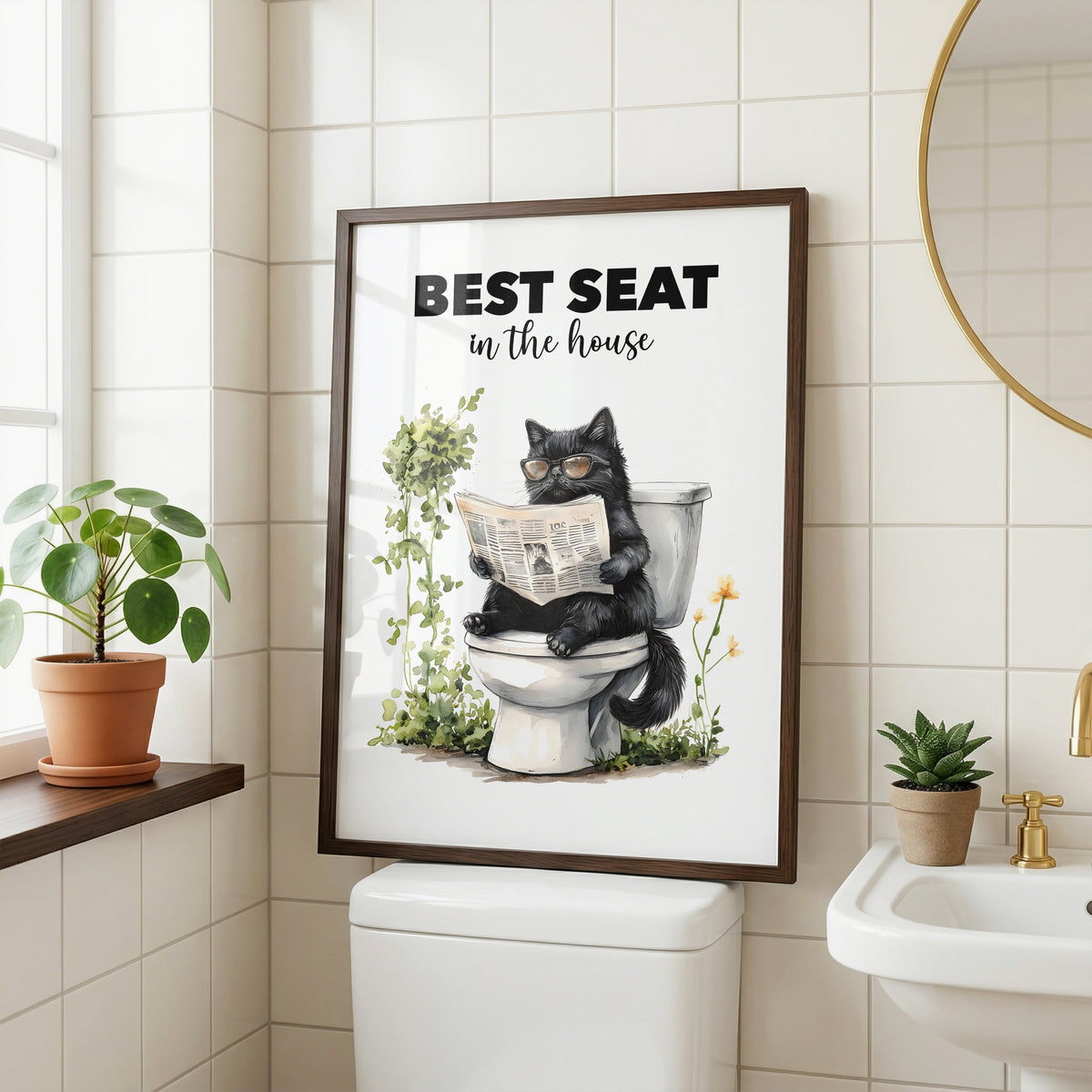 The Best Seat In The House Cat Bathroom Print (A3, A4, A5, 5x7, 4x6)
