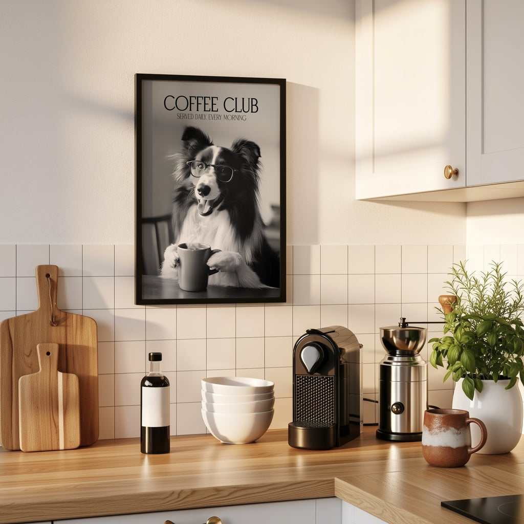 Border Collie Coffee Club Print (A4, A5, 5x7, 4x6)