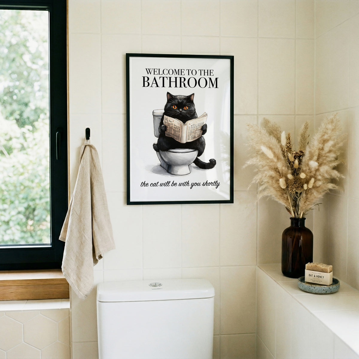 Welcome To The Bathroom Cat Print (A3, A4, A5, 5x7, 4x6)
