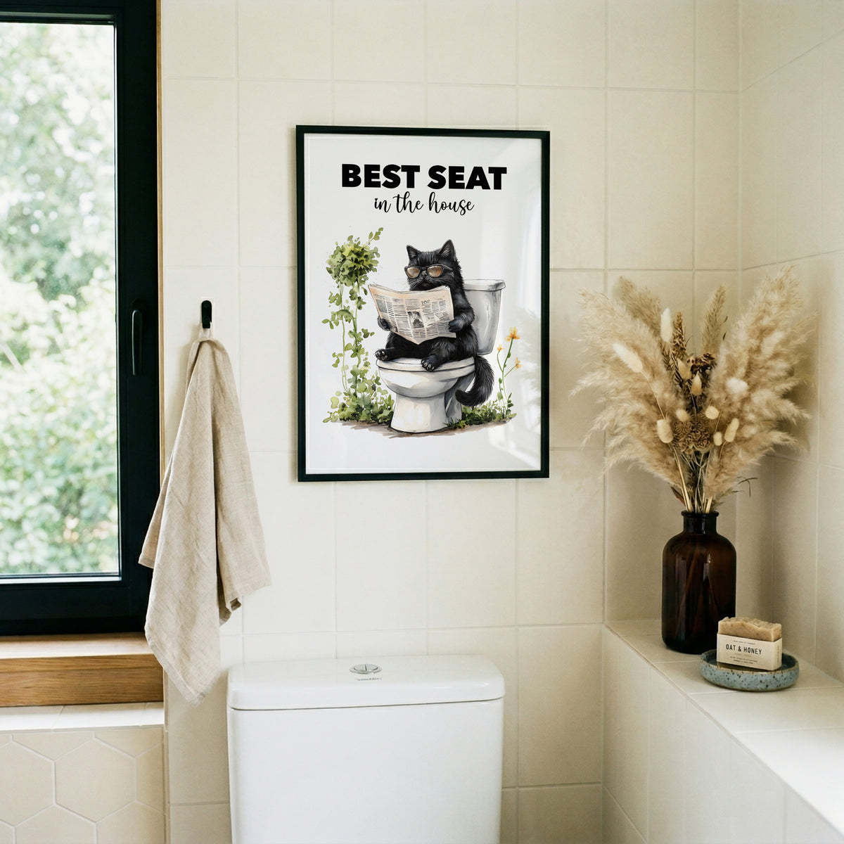 The Best Seat In The House Cat Bathroom Print (A3, A4, A5, 5x7, 4x6)