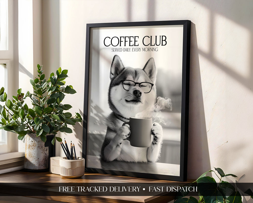 Shiba Inu Coffee Club Print (A4, A5, 5x7, 4x6)