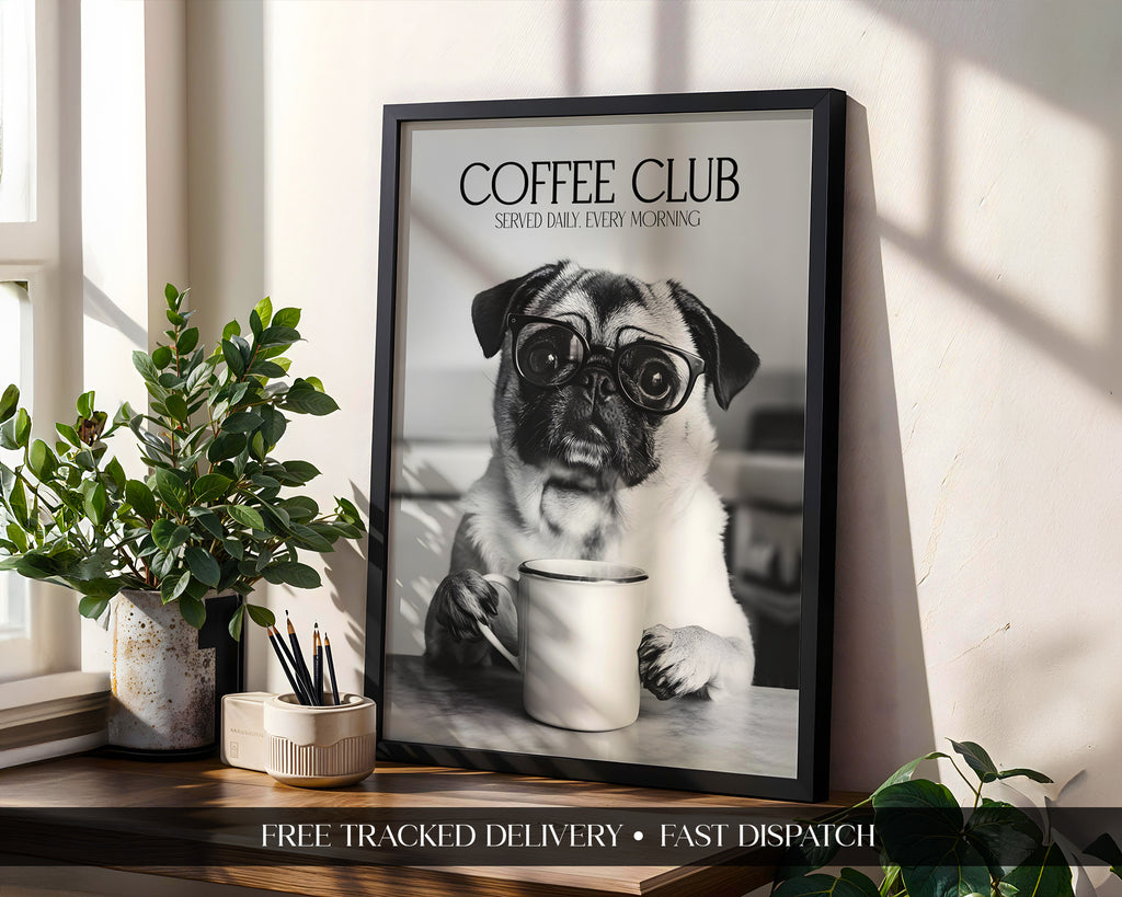 Pug Coffee Club Print (A4, A5, 5x7, 4x6)