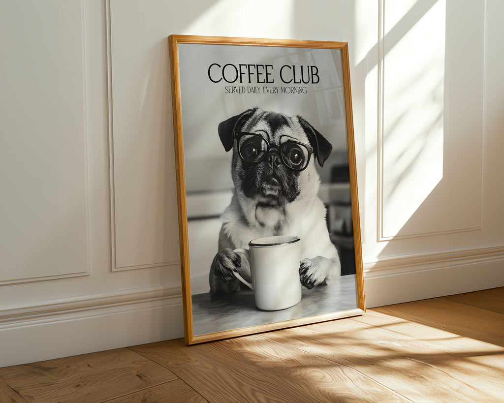 Pug Coffee Club Print (A4, A5, 5x7, 4x6)