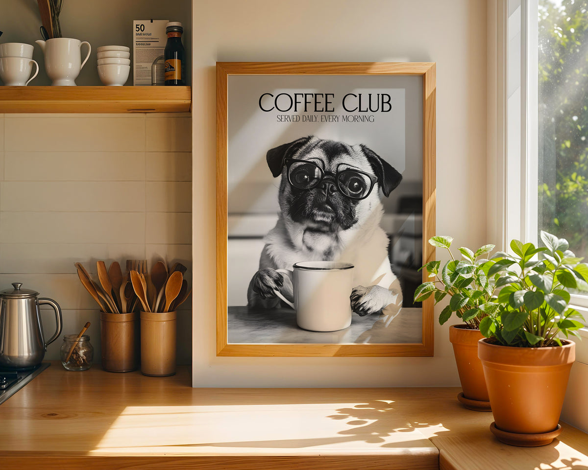 Pug Coffee Club Print (A4, A5, 5x7, 4x6)