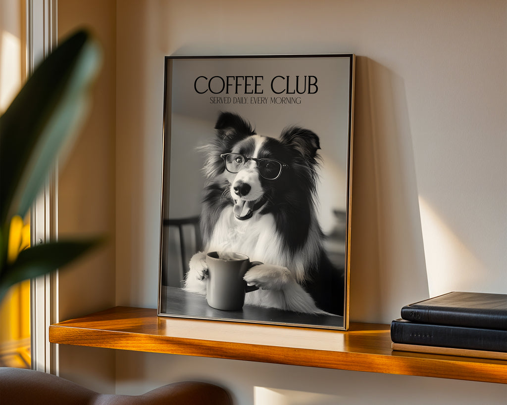 Border Collie Coffee Club Print (A4, A5, 5x7, 4x6)