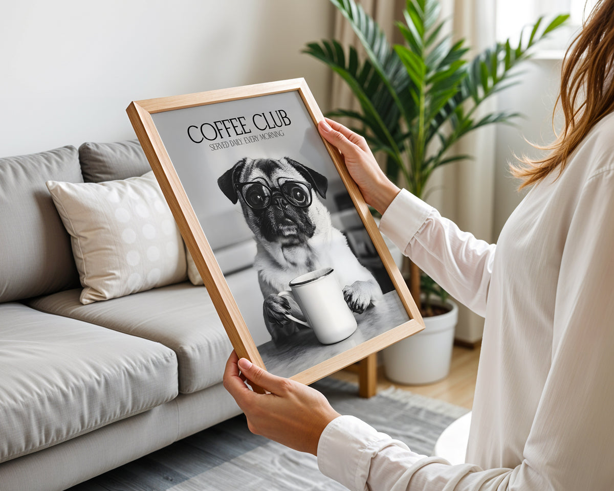 Pug Coffee Club Print (A4, A5, 5x7, 4x6)