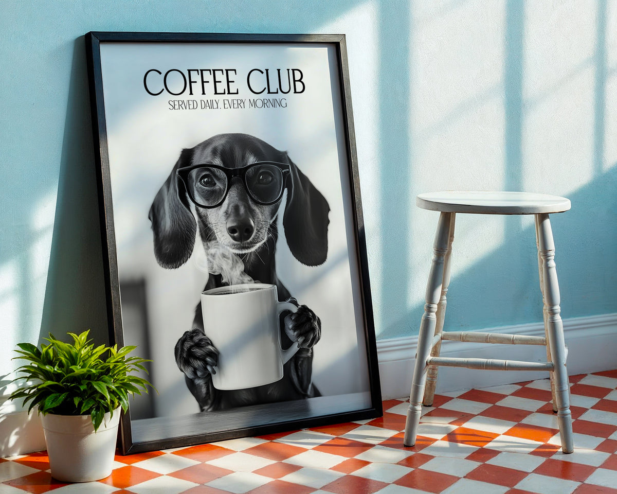 Dachshund Coffee Club Print (A4, A5, 5x7, 4x6)