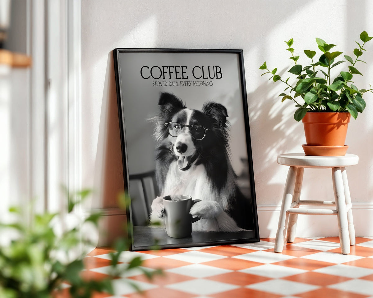 Border Collie Coffee Club Print (A4, A5, 5x7, 4x6)