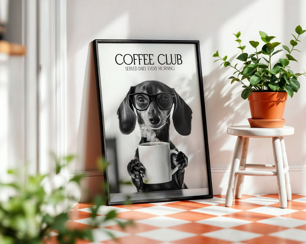 Dachshund Coffee Club Print (A4, A5, 5x7, 4x6)