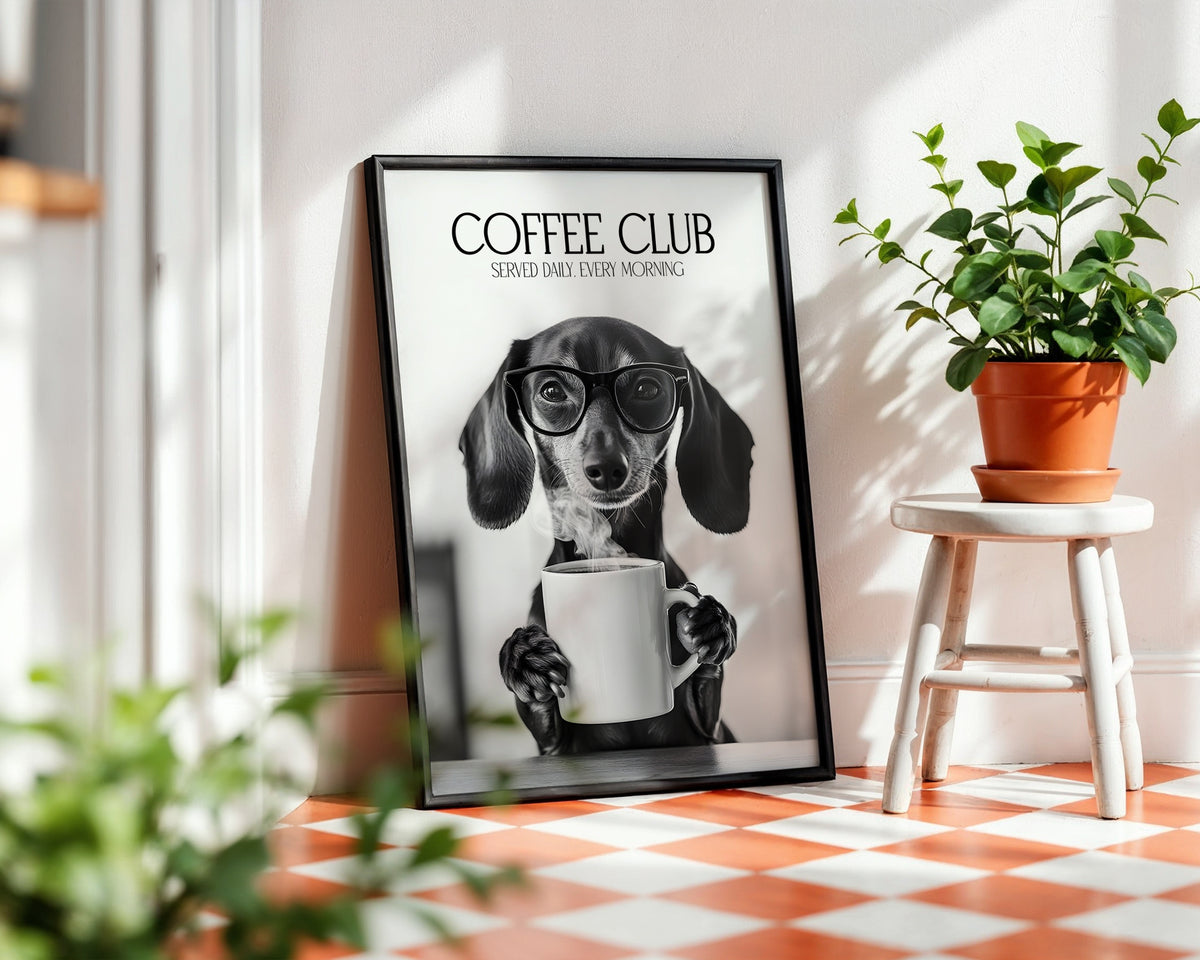 Dachshund Coffee Club Print (A4, A5, 5x7, 4x6)