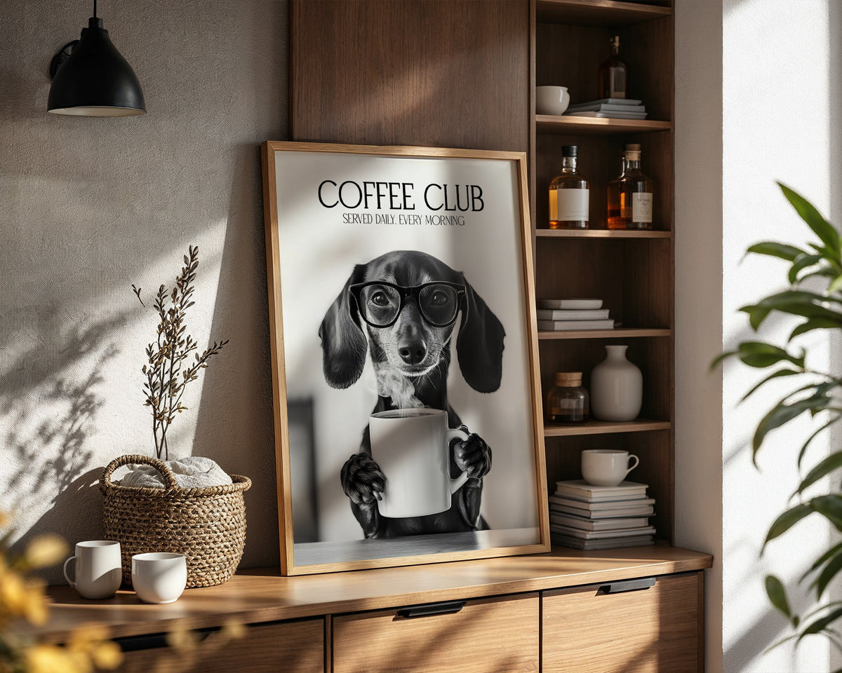 Dachshund Coffee Club Print (A4, A5, 5x7, 4x6)