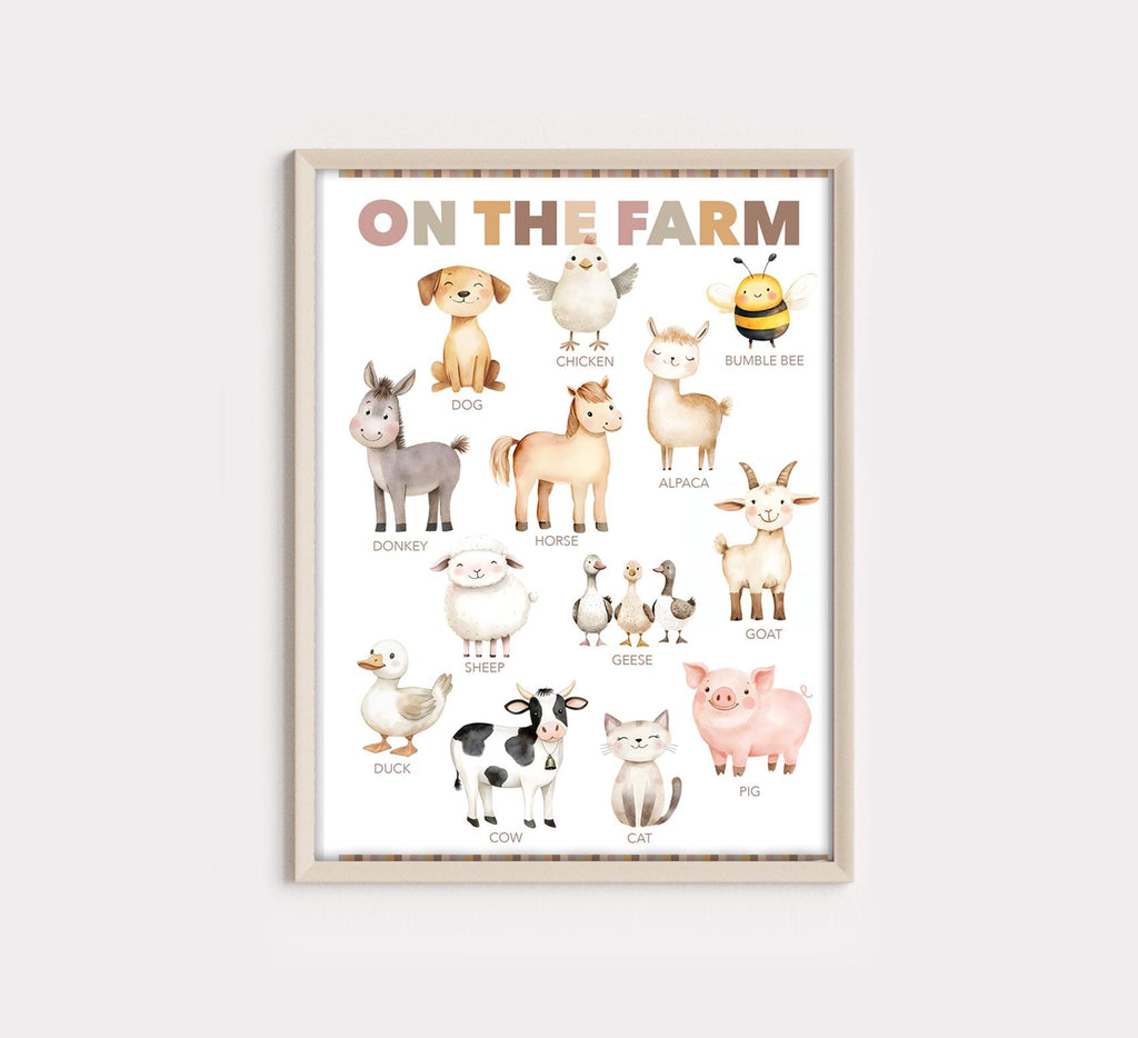 Farm Animals Nursery Print: Watercolour Farmyard Educational Gallery Wall Art Poster