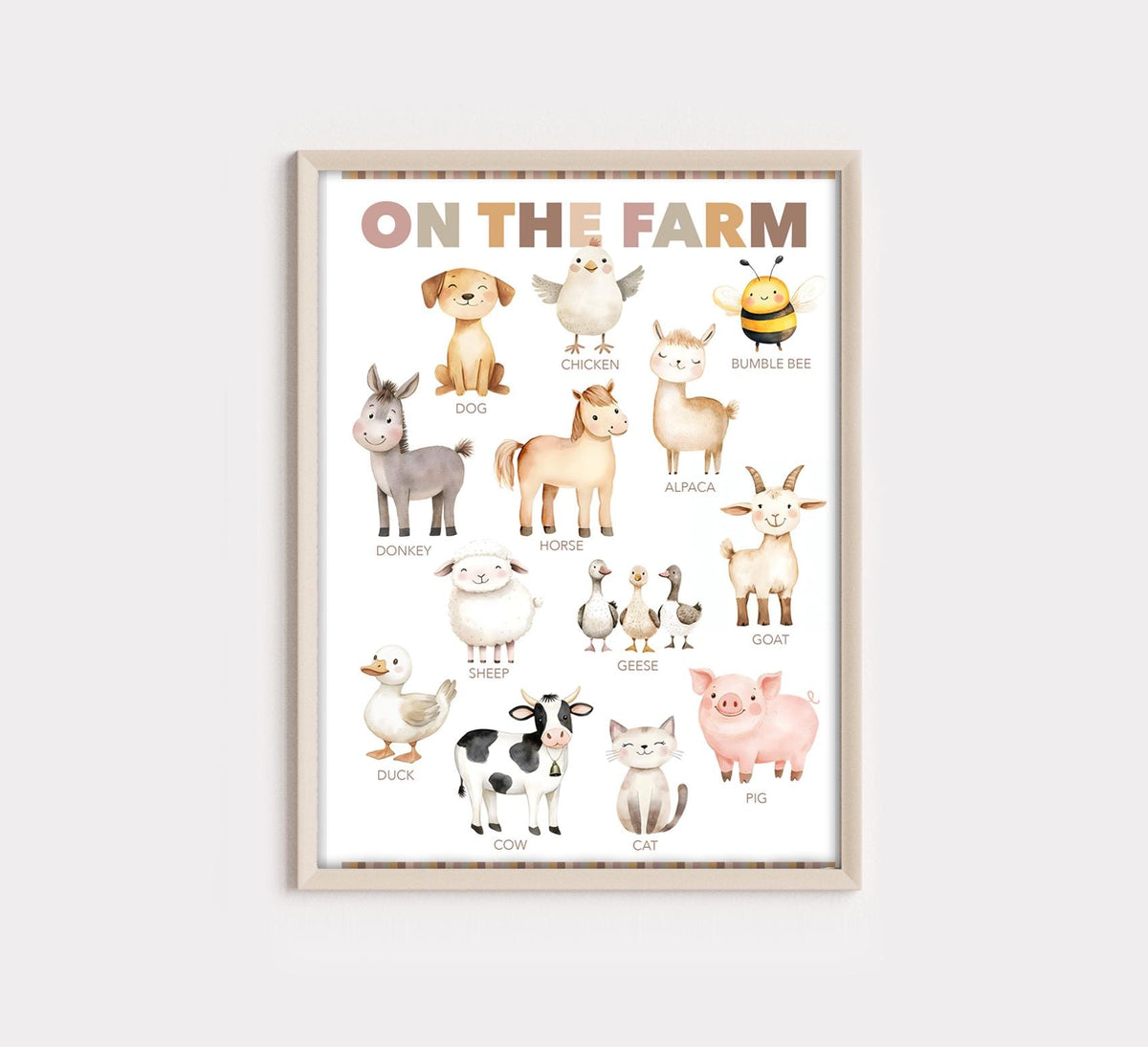 Farm Animals Nursery Print: Watercolour Farmyard Educational Gallery Wall Art Poster