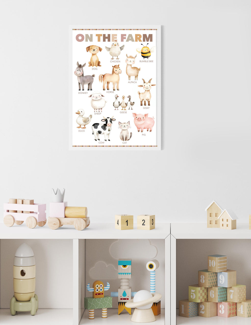 Farm Animals Nursery Print: Watercolour Farmyard Educational Gallery Wall Art Poster
