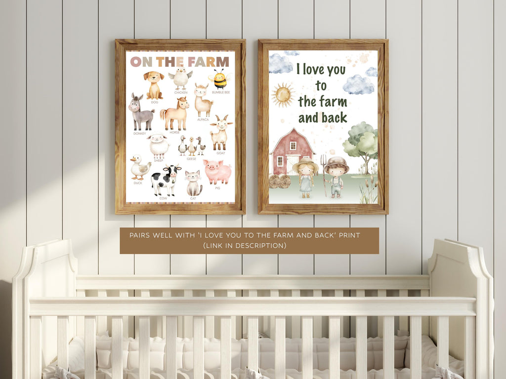 Farm Animals Nursery Print: Watercolour Farmyard Educational Gallery Wall Art Poster