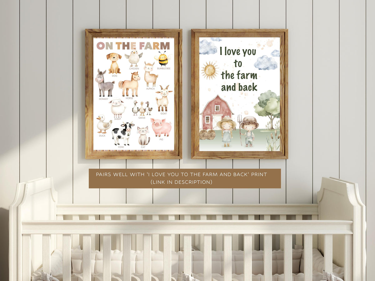 Farm Animals Nursery Print: Watercolour Farmyard Educational Gallery Wall Art Poster