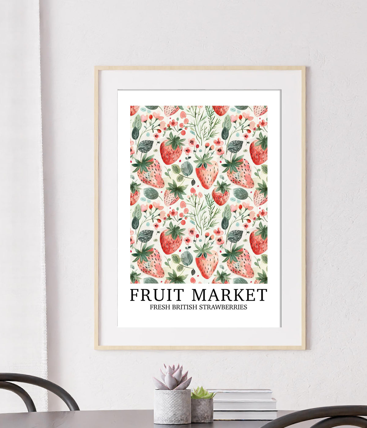 Vintage Strawberry Kitchen Print: Cottagecore British Fruit Market Gallery Wall Farmhouse Art Poster