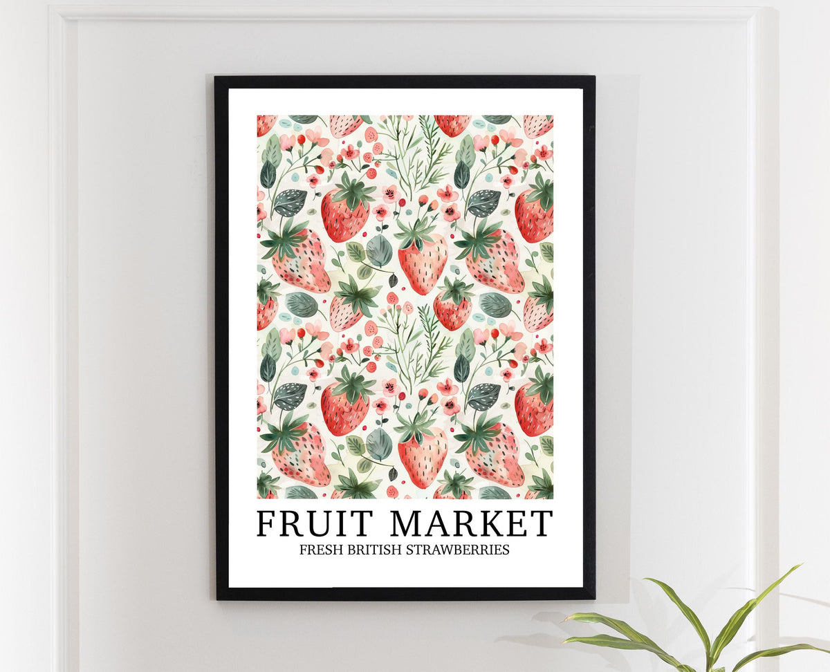 Vintage Strawberry Kitchen Print: Cottagecore British Fruit Market Gallery Wall Farmhouse Art Poster