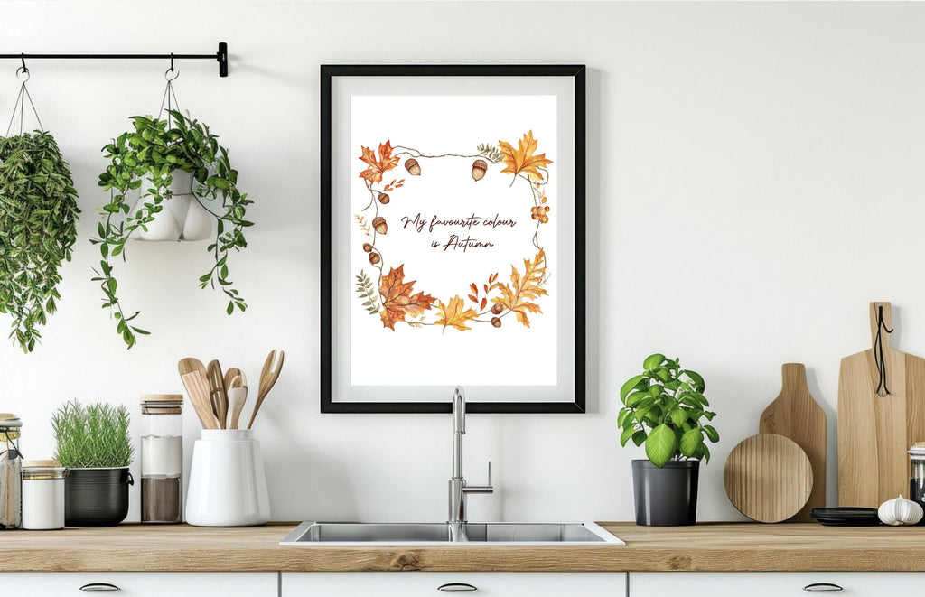 Autumn Leaves & Acorns Art Poster: Modern Minimalist Autumnal Gallery Wall Art Cosy Print