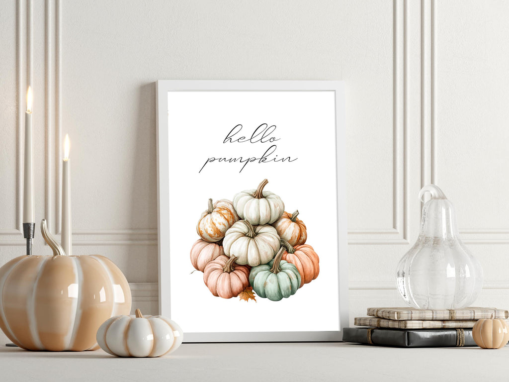 Watercolour Autumnal Pumpkin Print: Muted Neutral Autumn Decor Gallery Wall Art Poster
