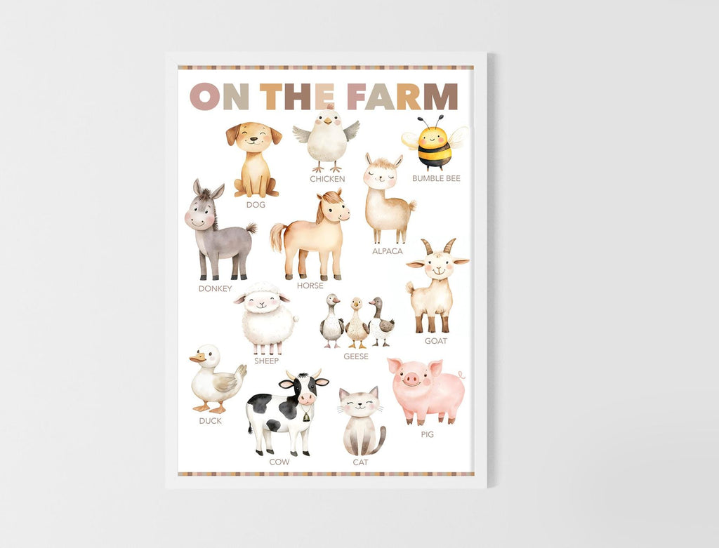 Farm Animals Nursery Print: Watercolour Farmyard Educational Gallery Wall Art Poster
