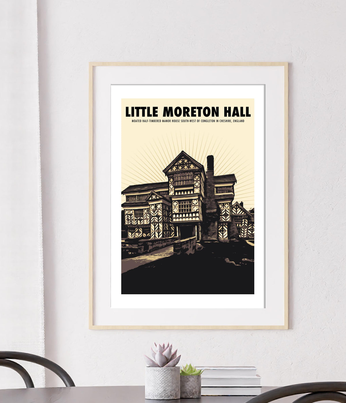 Little Moreton Hall Print: Vintage Tudor House Travel Poster Sketch, Cheshire Art