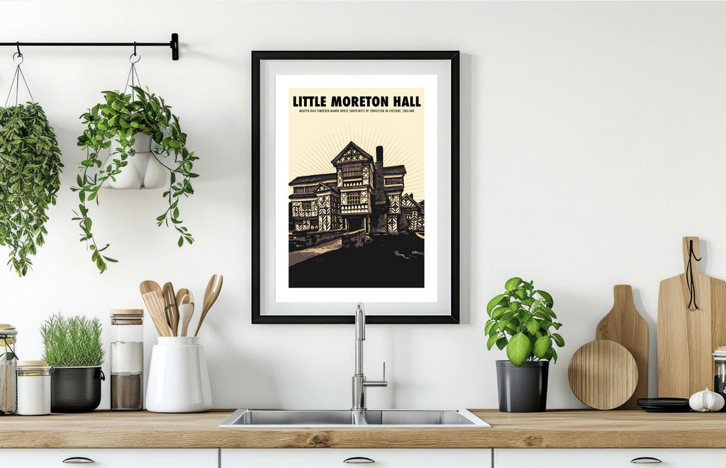 Little Moreton Hall Print: Vintage Tudor House Travel Poster Sketch, Cheshire Art