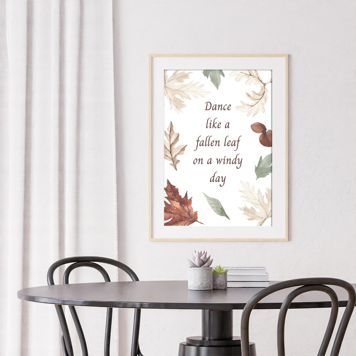 Autumn Modern Gallery Wall Kitchen Print: Watercolour Leaves Poster, Fall Dance Inspiring Quote