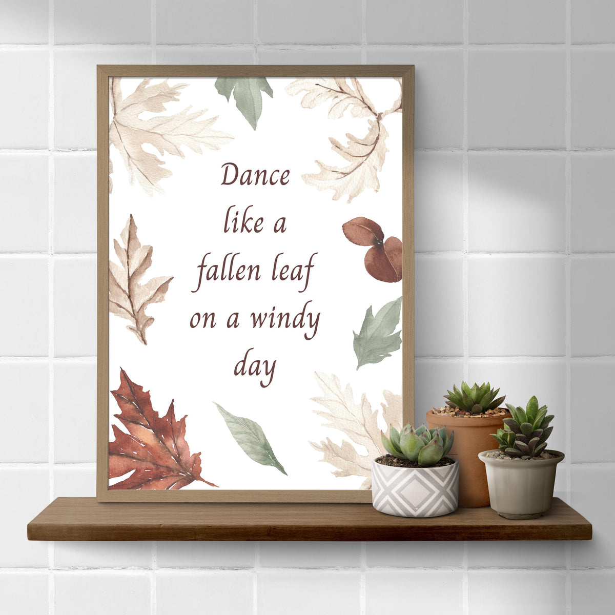 Autumn Modern Gallery Wall Kitchen Print: Watercolour Leaves Poster, Fall Dance Inspiring Quote