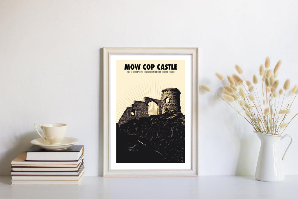 Mow Cop Castle Print: Cheshire Travel Retro Gallery Wall Art Poster, Gothic Castle