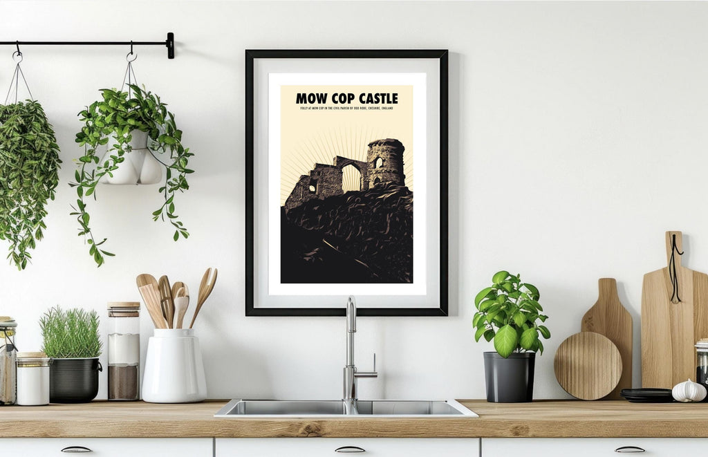 Mow Cop Castle Print: Cheshire Travel Retro Gallery Wall Art Poster, Gothic Castle