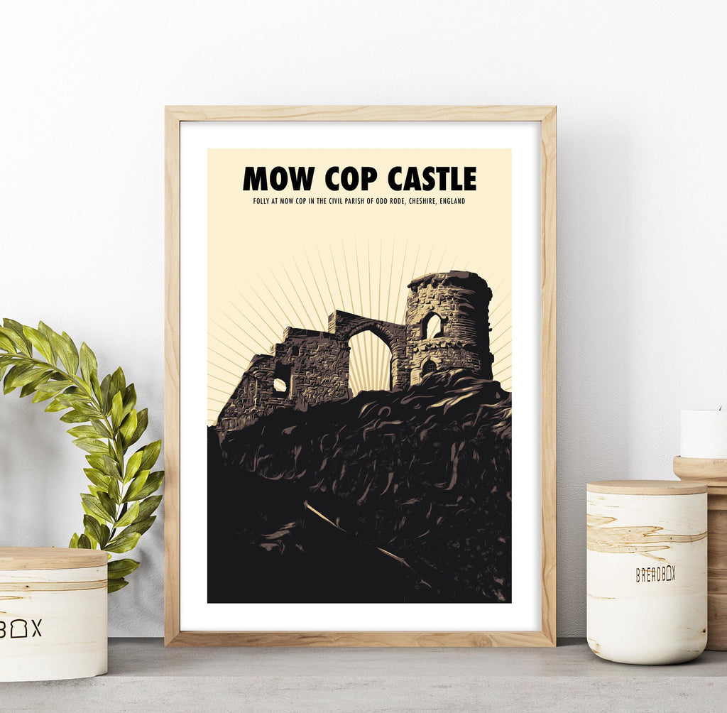 Mow Cop Castle Print: Cheshire Travel Retro Gallery Wall Art Poster, Gothic Castle