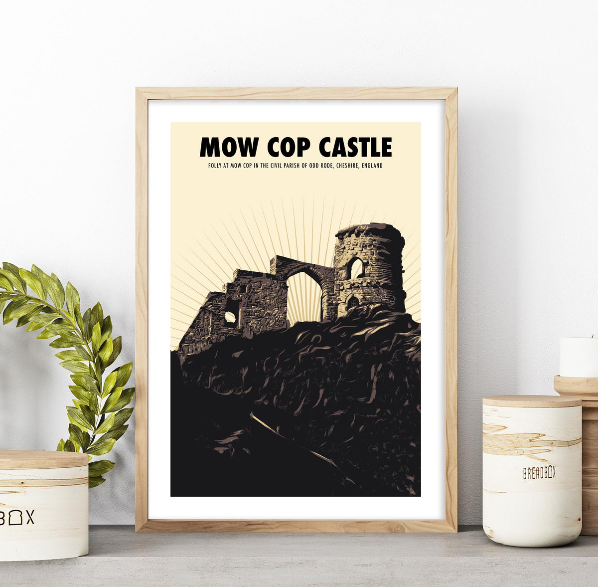 Mow Cop Castle Print: Cheshire Travel Retro Gallery Wall Art Poster, Gothic Castle