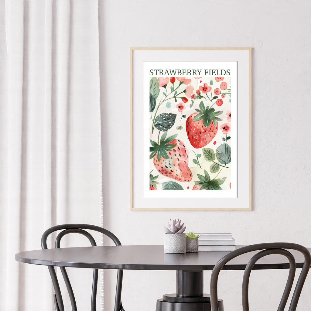 Vintage Strawberry Fields Print: Cottage Farmhouse Kitchen Gallery Wall Art Poster