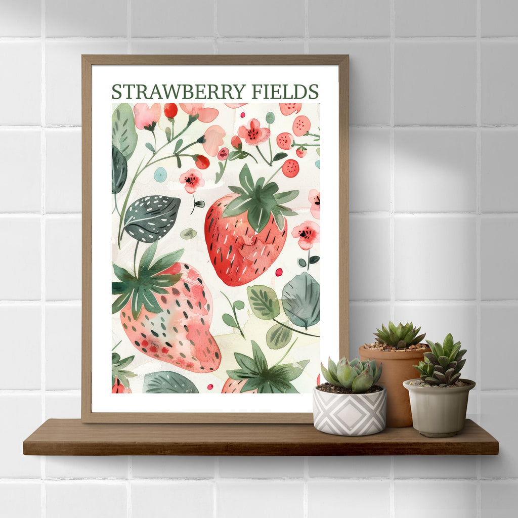 Vintage Strawberry Fields Print: Cottage Farmhouse Kitchen Gallery Wall Art Poster