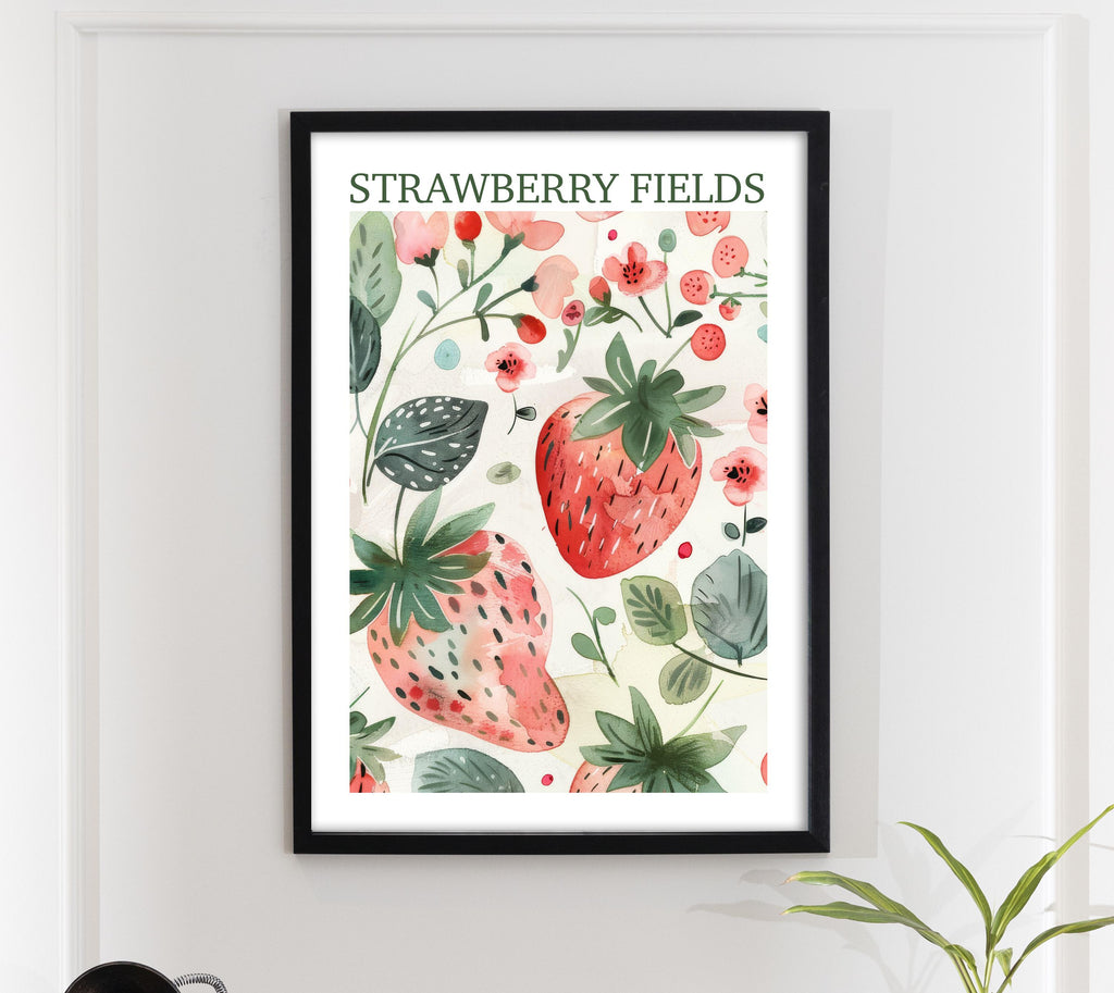 Vintage Strawberry Fields Print: Cottage Farmhouse Kitchen Gallery Wall Art Poster