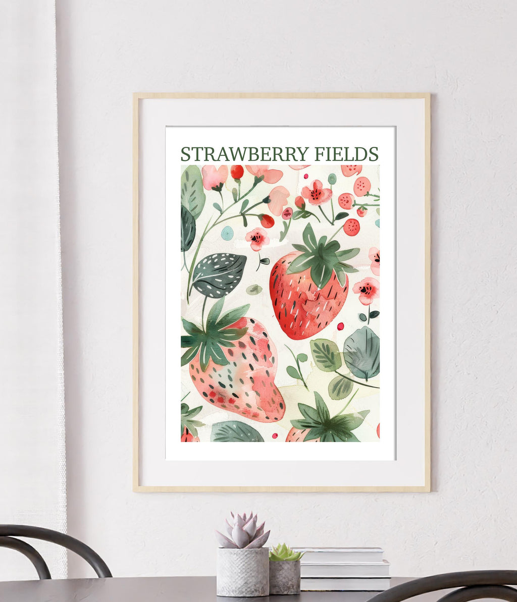 Vintage Strawberry Fields Print: Cottage Farmhouse Kitchen Gallery Wall Art Poster