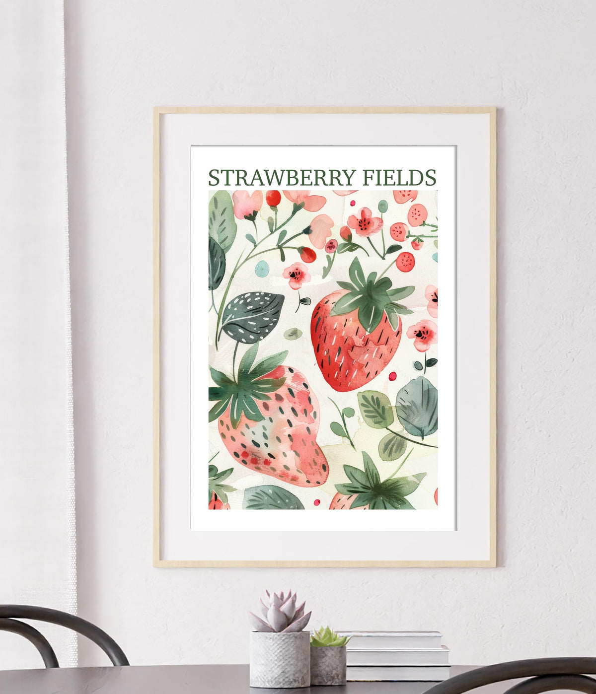 Vintage Strawberry Fields Print: Cottage Farmhouse Kitchen Gallery Wall Art Poster