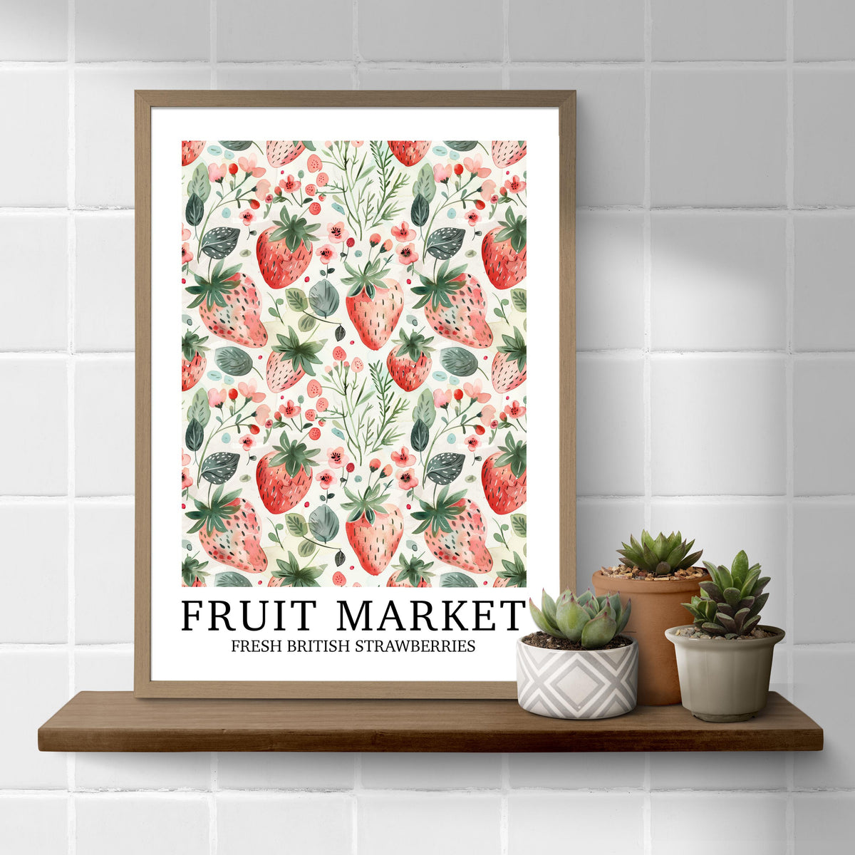 Vintage Strawberry Kitchen Print: Cottagecore British Fruit Market Gallery Wall Farmhouse Art Poster