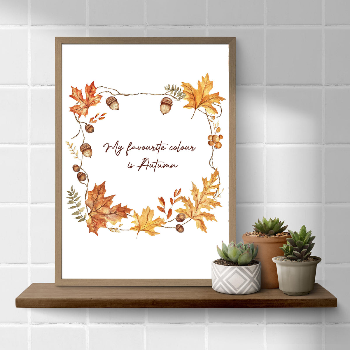 Autumn Leaves & Acorns Art Poster: Modern Minimalist Autumnal Gallery Wall Art Cosy Print