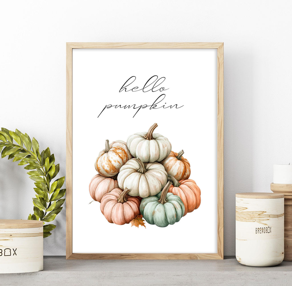 Watercolour Autumnal Pumpkin Print: Muted Neutral Autumn Decor Gallery Wall Art Poster