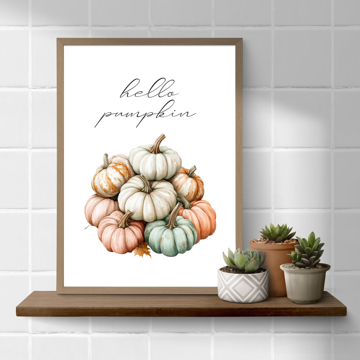 Watercolour Autumnal Pumpkin Print: Muted Neutral Autumn Decor Gallery Wall Art Poster