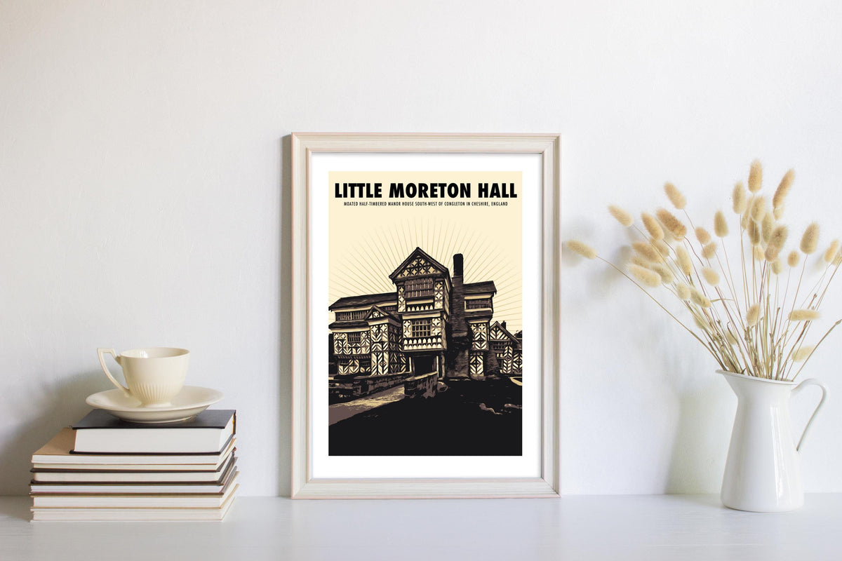 Little Moreton Hall Print: Vintage Tudor House Travel Poster Sketch, Cheshire Art